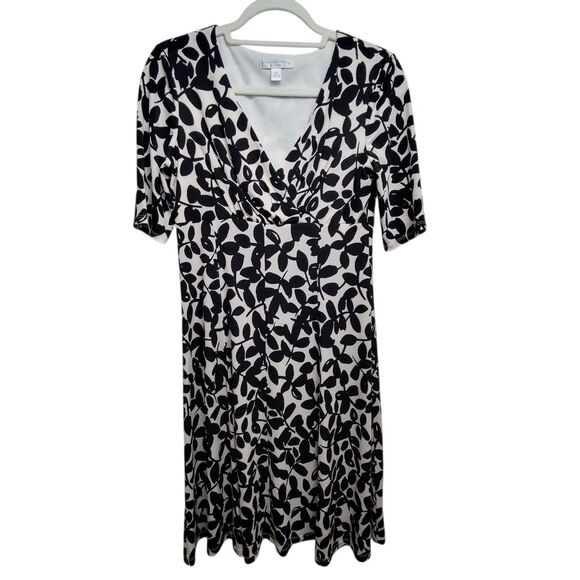 London Times Cream Black Leaf Pattern Dress Size 6 Petite - Picture 1 of 9